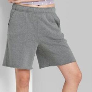 NWT Women's Wild Fable High-Rise Fleece Bermuda Shorts, Heather Grey, Size Small